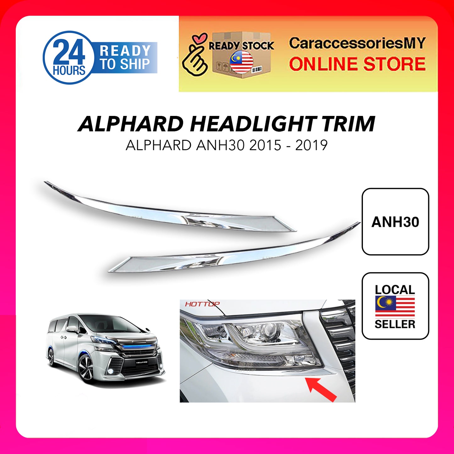 Toyota Alphard ANH30 2015-2019 Headlight Trim ABS Chrome Car Styling Headlamp Chrome Garnish