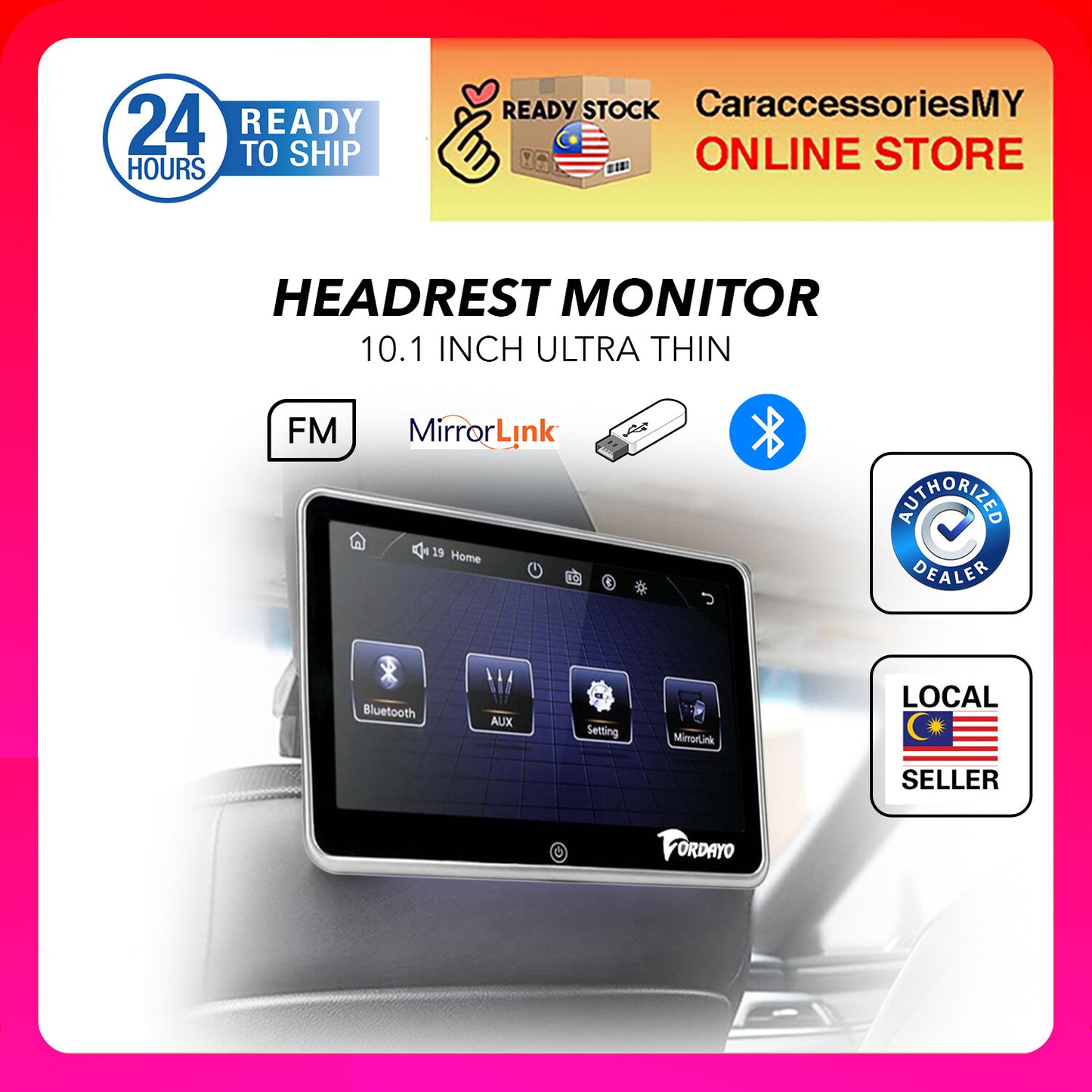 10.1 inch Ultra-thin Car Headrest Monitor rear seat head rest tv Mirrorlink FM HD 1080P USB SD Multimedia Player