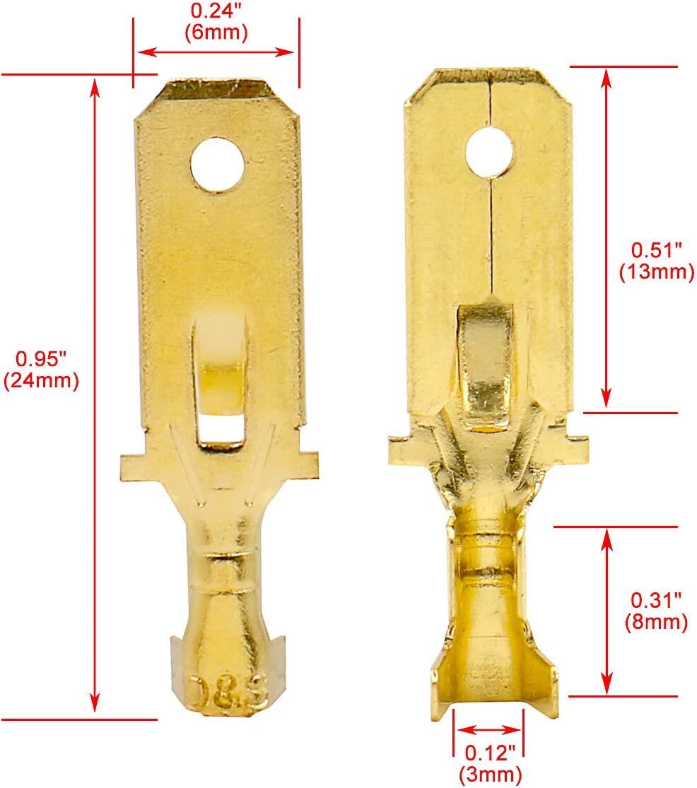 10pcs Car 6.3mm Male Crimp Terminal Connector Gold Brass/Silver Car Speaker Electric Wire Connectors Set