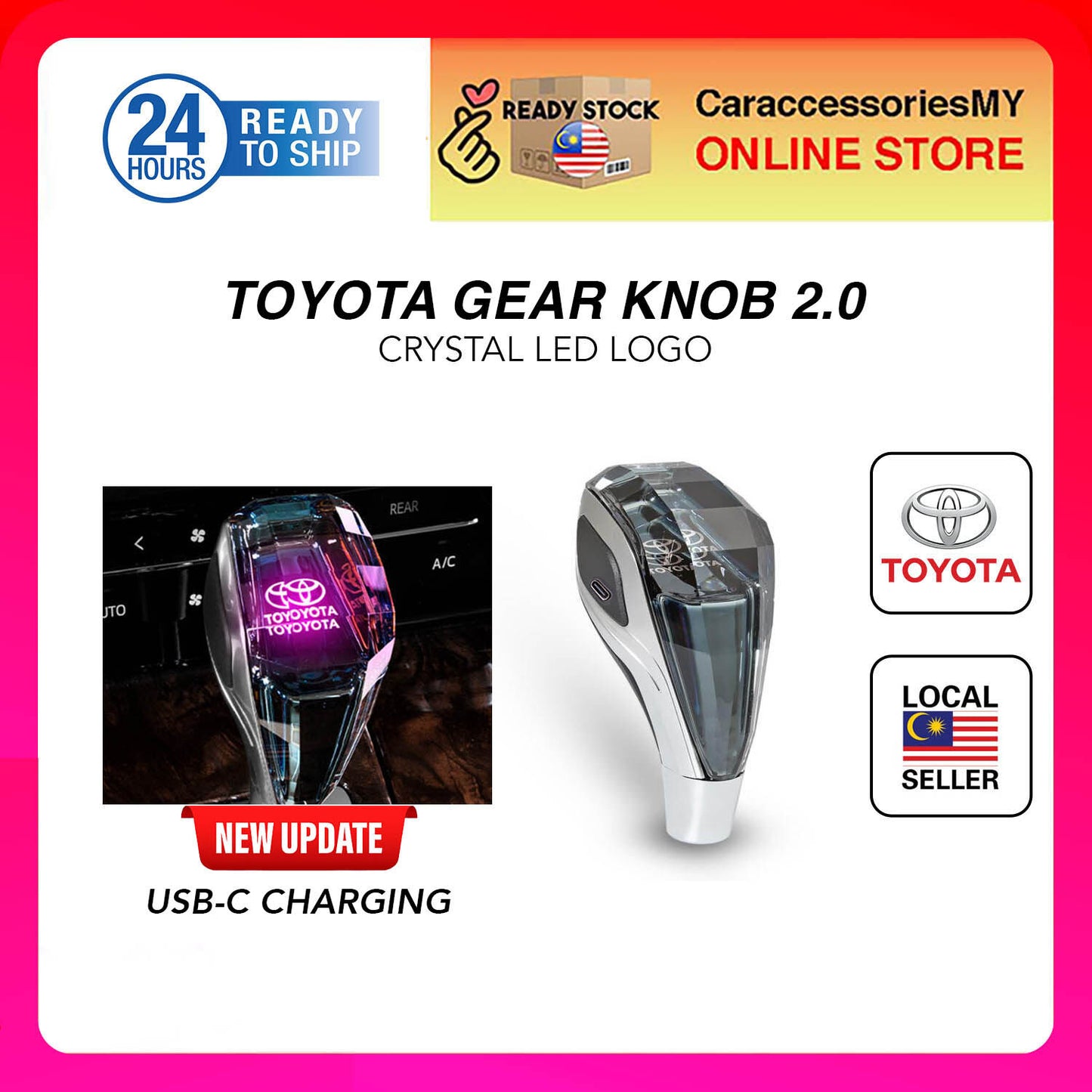 Toyota Alphard Vellfire AGH30 ANH20 Lexus Estima Land Cruiser Harrier Car 5D Diamond Gear Shift Knob LED Automatic