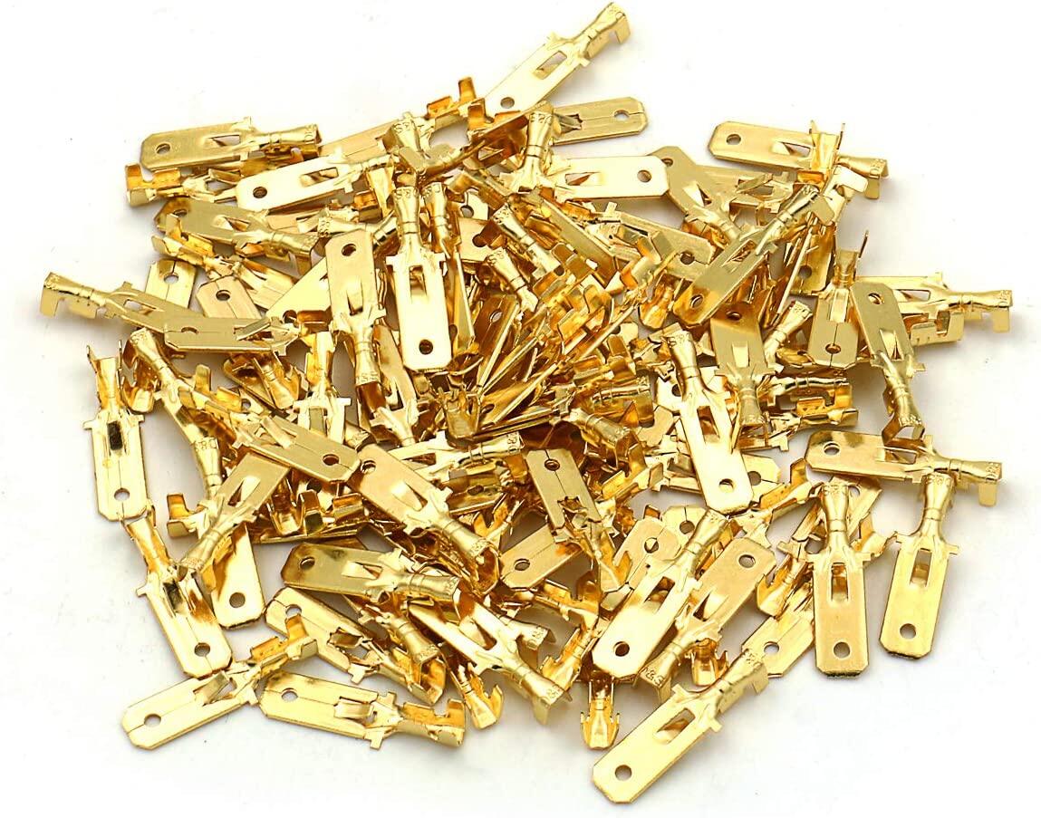 10pcs Car 6.3mm Male Crimp Terminal Connector Gold Brass/Silver Car Speaker Electric Wire Connectors Set