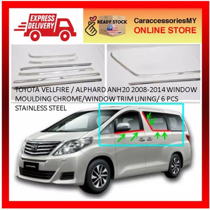 Toyota Alphard Vellfire ANH20 2008-2014 Window Moulding Chrome Door Belt Moulding Window Lining 6PCS Stainless Steel