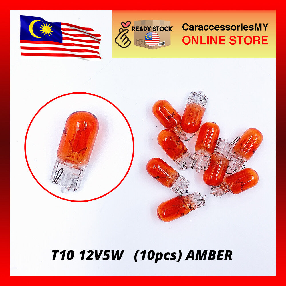 T10 12V 5W 10pcs Halogen light bulb Amber Kancil Waja Wira Viva Aruz Axia Myvi Bezza Saga Blm Flx Fl Persona