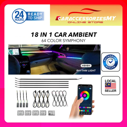 18 in 1 LED Symphony Car Ambient Lights 64 Color RGB Interior Acrylic Light  Fiber Optic Universal Decoration Atmosphere