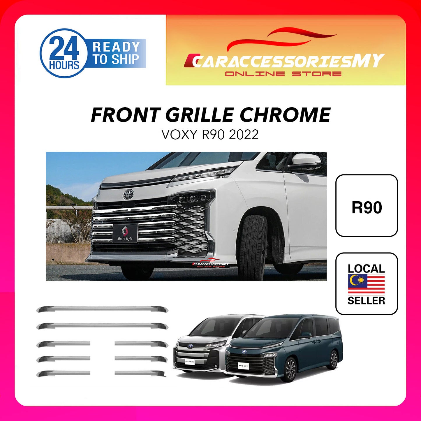 Toyota Noah Voxy R90 2022 front grille trim chrome lining garnish exterior bodykit modified