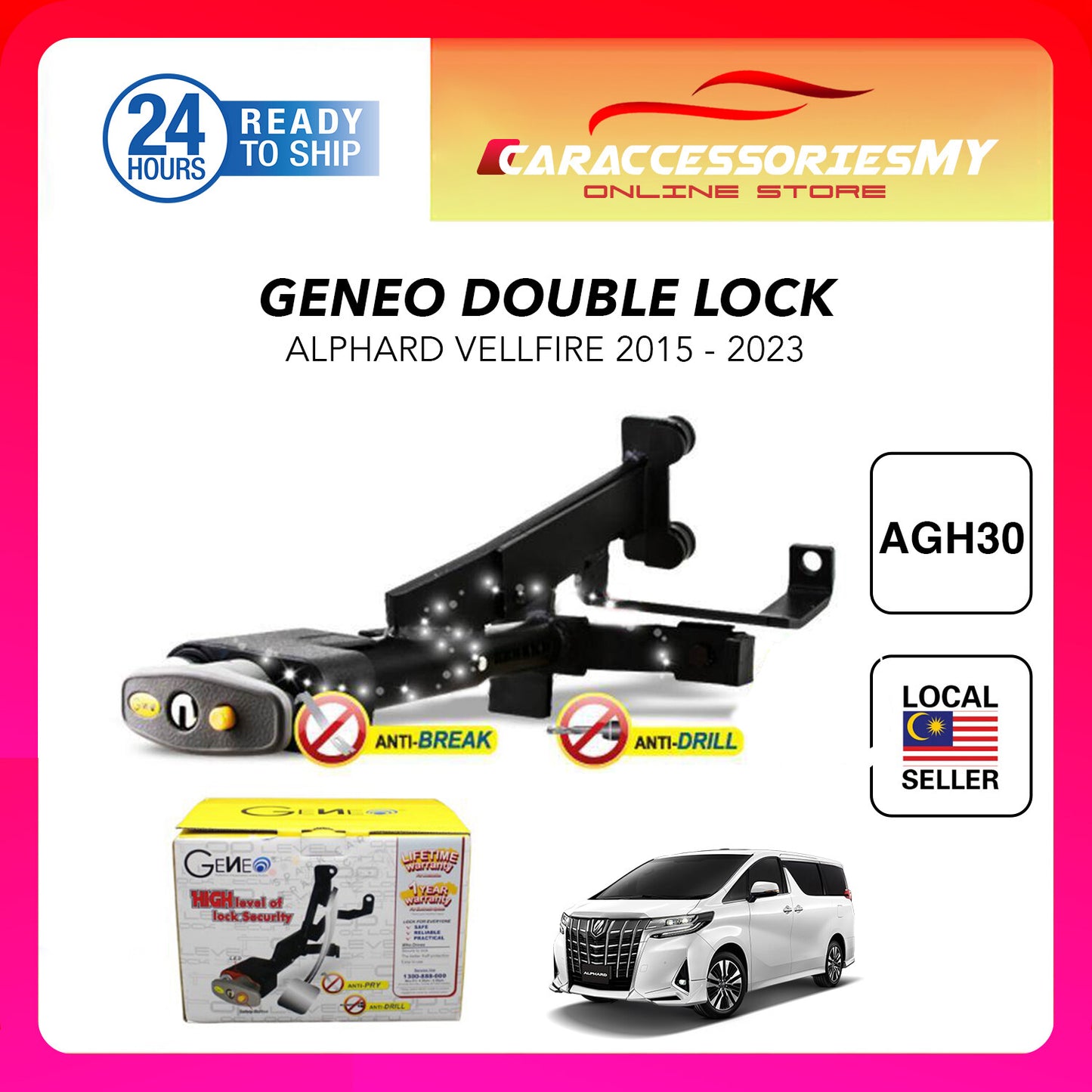 Toyota Alphard Vellfire AGH30 2015 GENEO Double Brake Lock Safety Car Anti Theft Lock Security Foot Locktact