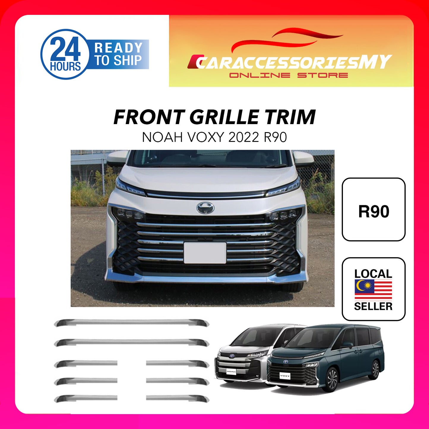 Toyota Noah Voxy R90 2022 front grille trim chrome lining garnish exterior bodykit modified