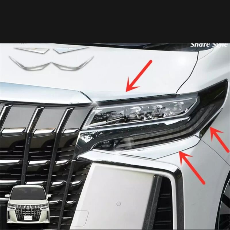 Toyota Alphard AGH30 2018 Front Bonnet Headlight Chrome Garnish Trim Cover Stainless Steel 6PCS