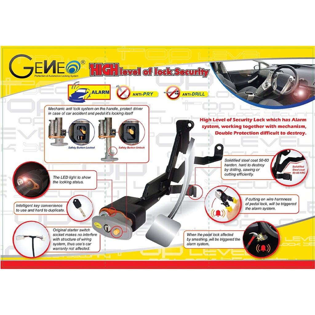 Toyota Alphard Vellfire AGH30 2015 GENEO Double Brake Lock Safety Car Anti Theft Lock Security Foot Locktact