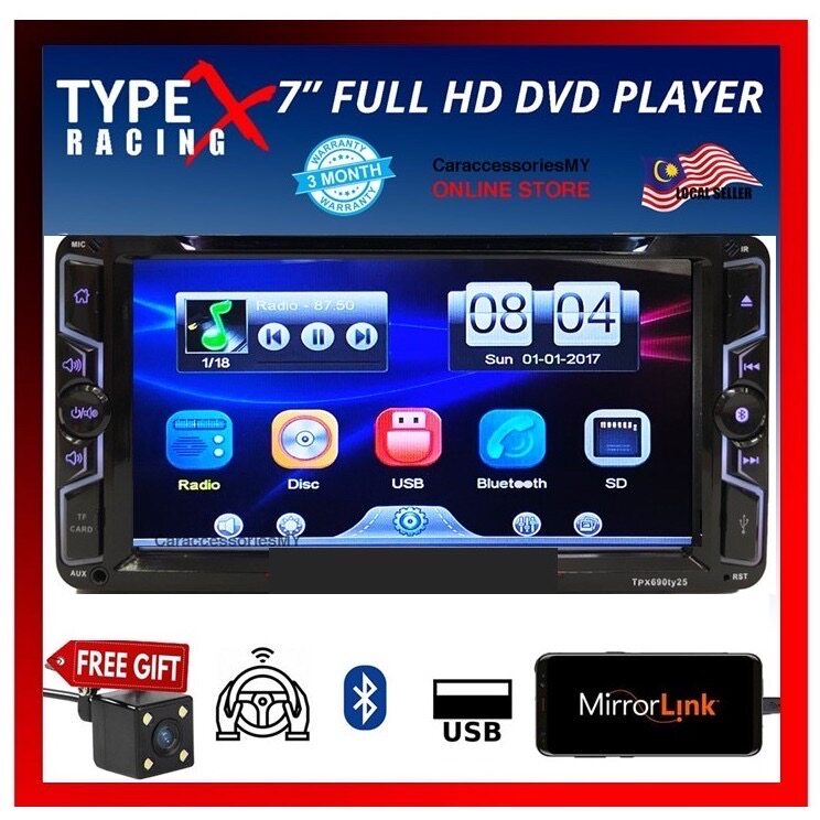 TYPE X Toyota universal 7 inch DVD player double din car multimedia MP5/ Mirrorlink free camera radio kereta