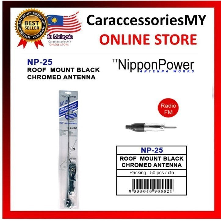 NP-25 Nippon Power Replacement Mast Car Antenna (Universe Type) roof mount black chrome auto audio antenna receiver