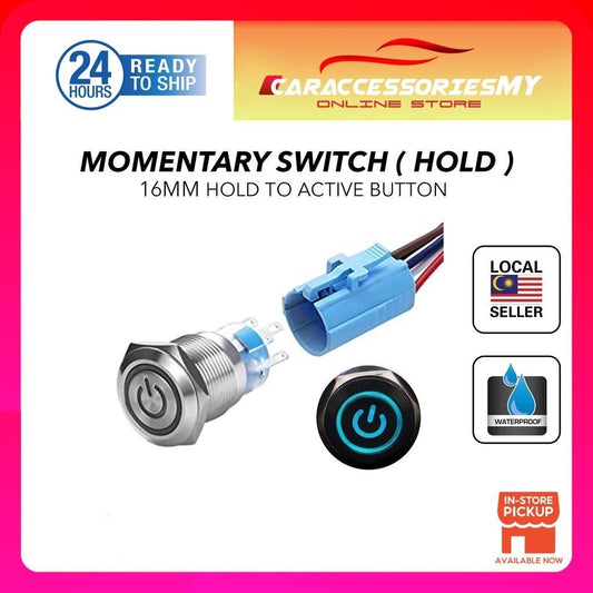 16mm momentary Car Push Button Switch ON/Off Waterproof Stainless Steel Metal Round pin with Blue LED Power Indicator
