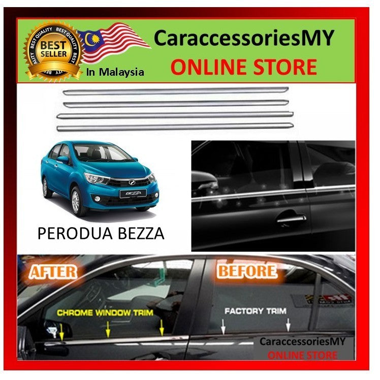 Perodua Bezza Chrome Door Belt Moulding window trim 2019 2021