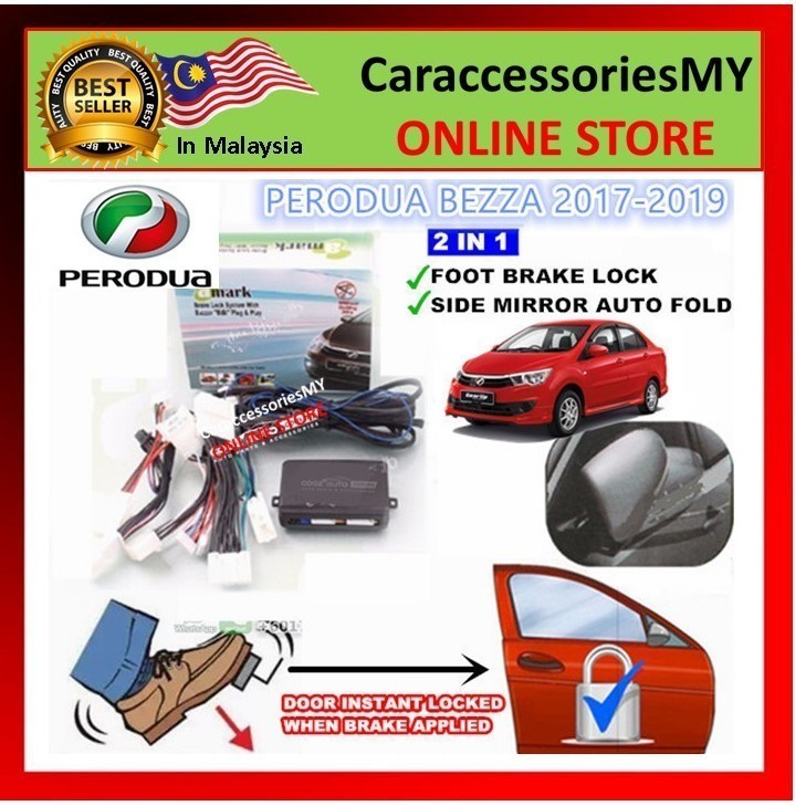 Perodua Bezza 2 in 1 Side Mirror Auto Fold foot Brake Lock AV SPEC 2020 plug and play