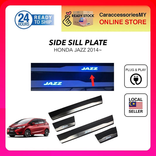 Honda Jazz 2014 Blue Light LED Side Sill Plate side step chrome welcome light