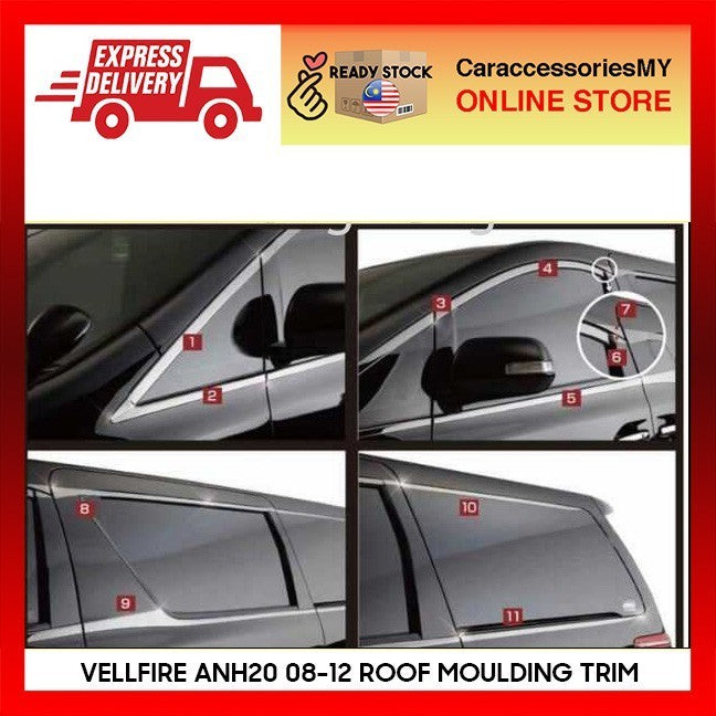 Toyota Alphard Vellfire ANH20 2008-2012 Roof Moulding Trim Chrome Door Side Visor Lining Window Panel Garnish