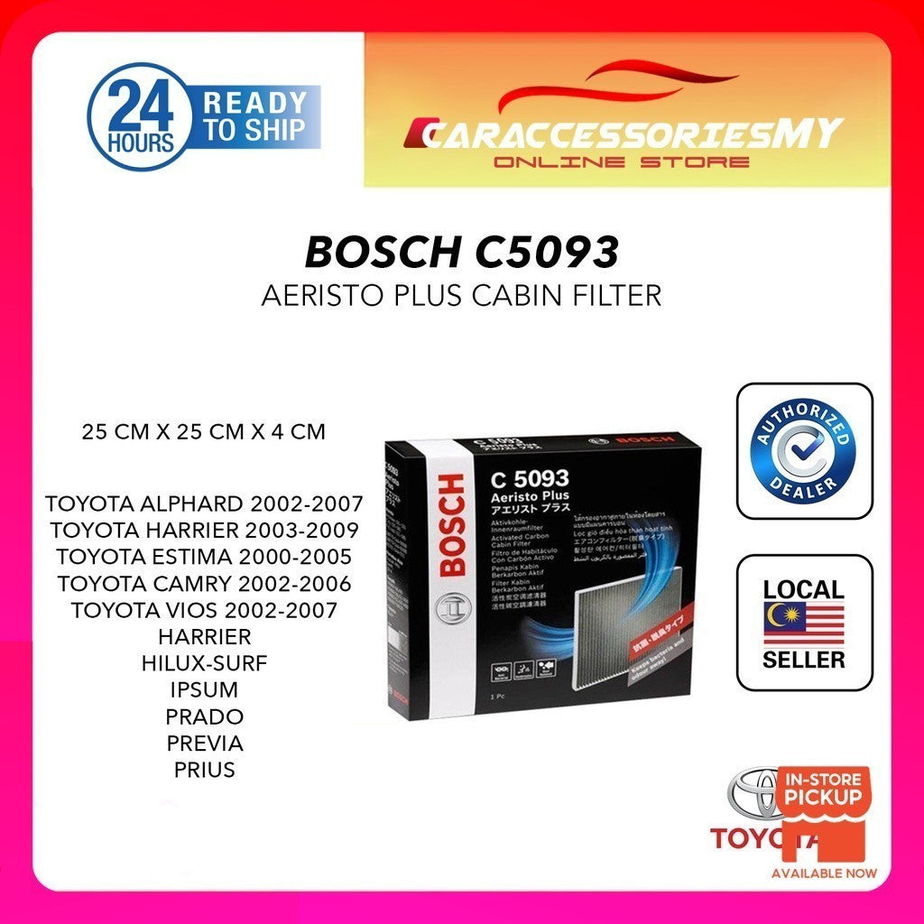 Bosch Cabin Filter C5093 Aeristo Plus Toyota Vios 03 Alphard ANH10 Estima ACR30 Camry ACV30 Altis 08 Harrier 03