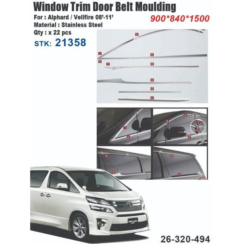 Toyota Alphard Vellfire ANH20 2008-2012 Roof Moulding Trim Chrome Door Side Visor Lining Window Panel Garnish