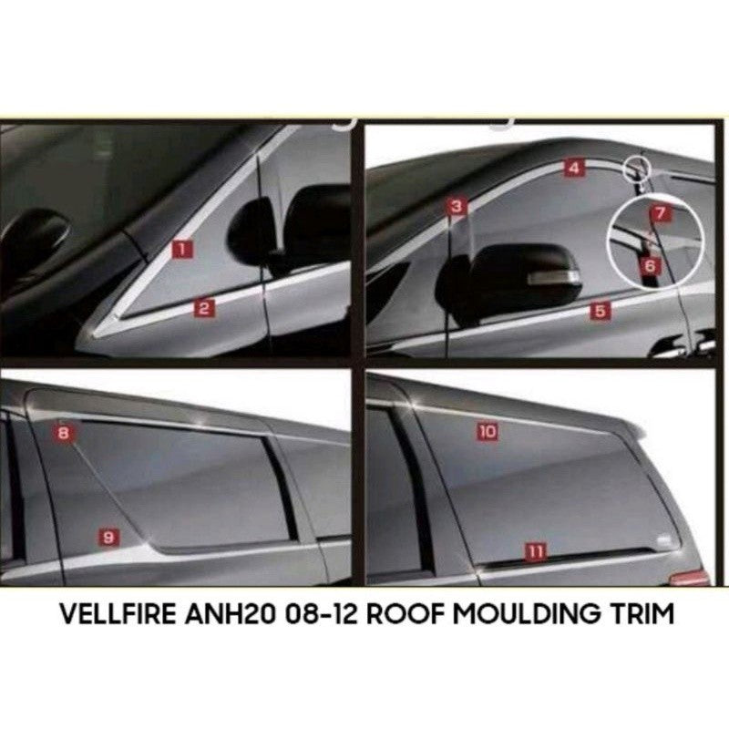 Toyota Alphard Vellfire ANH20 2008-2012 Roof Moulding Trim Chrome Door Side Visor Lining Window Panel Garnish