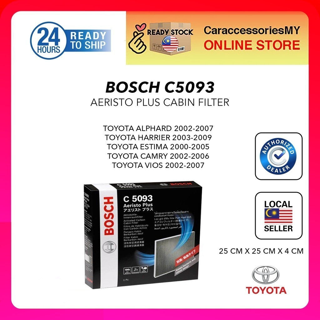 Bosch Cabin Filter C5093 Aeristo Plus Toyota Vios 03 Alphard ANH10 Estima ACR30 Camry ACV30 Altis 08 Harrier 03