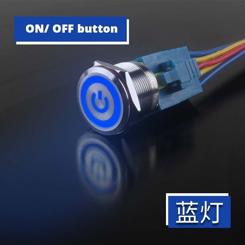 16mm latching Car Switch push ON/Off button Waterproof Stainless Steel Metal Round pin Blue LED Power Indicator