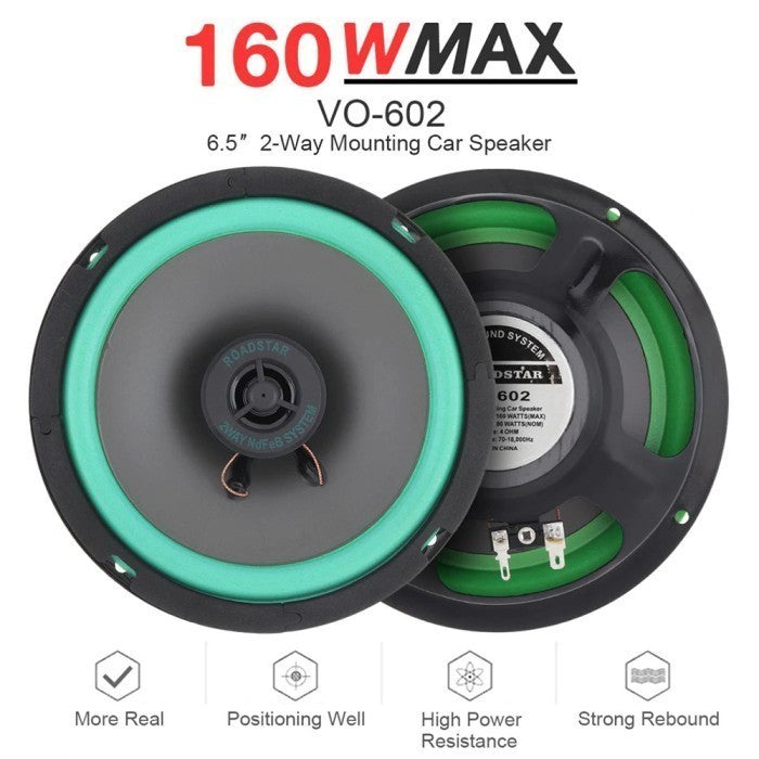 2pcs 6.5inch 2way best speaker kereta murah bass roadstar VO602 160W 12V 4ohm car Audio Coaxial speker dual cone tweeter