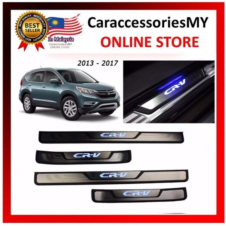 HONDA CRV 2013 - 2017 Stainless Steel Blue LED Car Door Side Sill Step Plate led welcome light