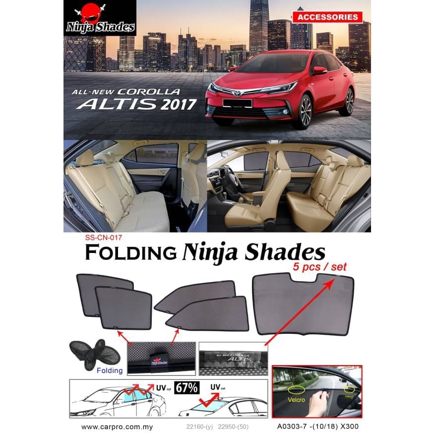 Toyota Altis 2017 Magnetic Ninja Sun Shade (5pcs/set) car window UV sun shields