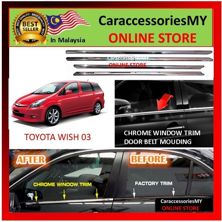 Toyota Wish 2003 - 2009 Window Trim Chrome Lining / Door Belt Moulding