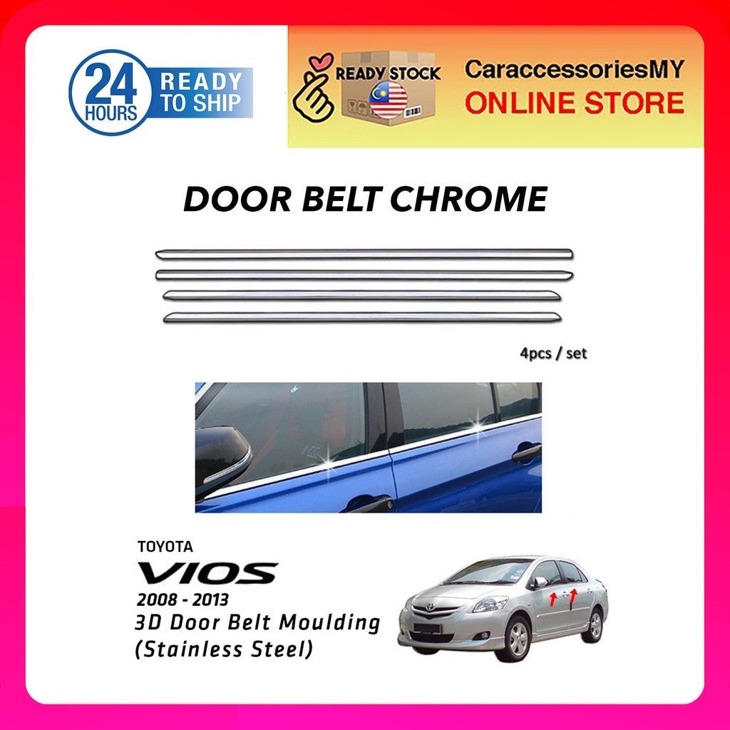 Toyota Vios 2008-2012 Chrome Door Belt Moulding Window Trim 4pcs vios accessories