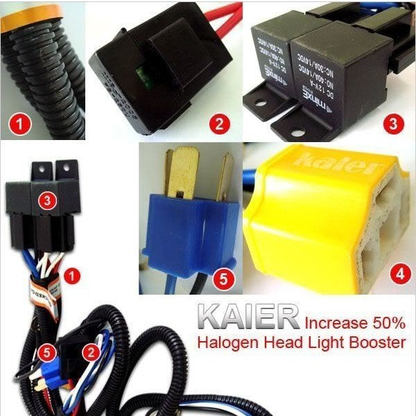 Kaier H4 halogen head light booster brightener universal Car Headlamp Headlight Socket Relay +50% brightness power
