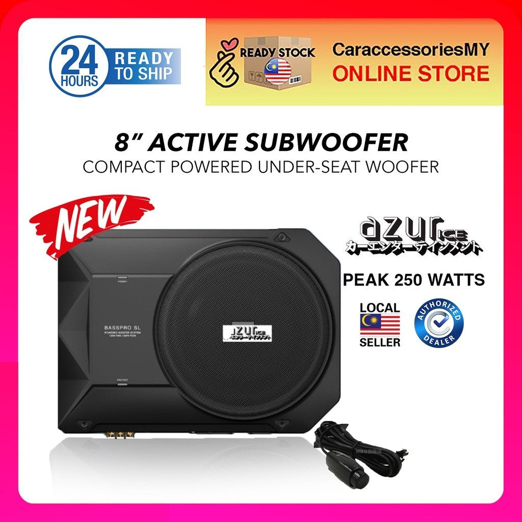 AZUR ICE Basspro 8 inch compact powered underseat active subwoofer hidden car woofer 250watts