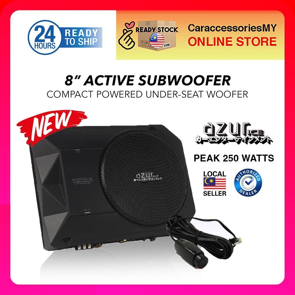 AZUR ICE Basspro 8 inch compact powered underseat active subwoofer hidden car woofer 250watts