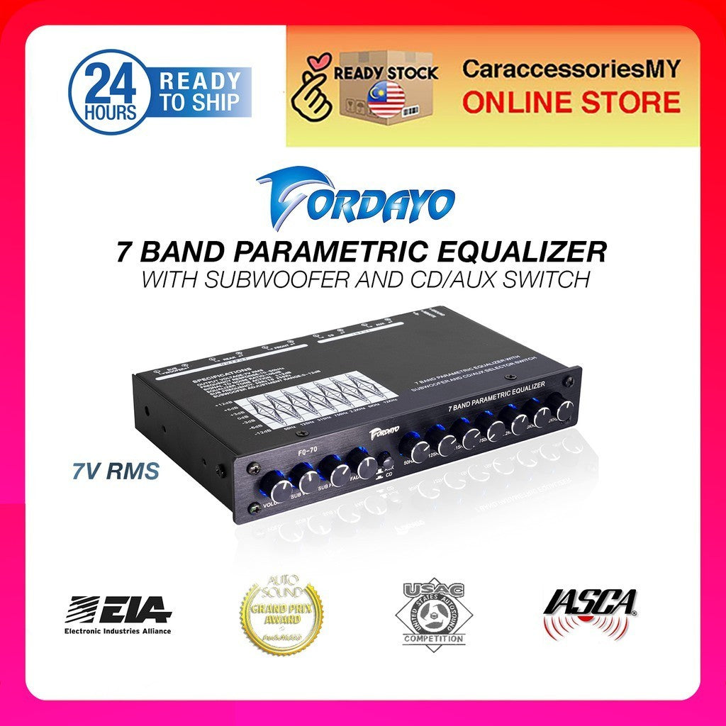 Fordayo 7 band pre amp parametric equalizer with subwoofer output and cd/aux selector switch amplifier