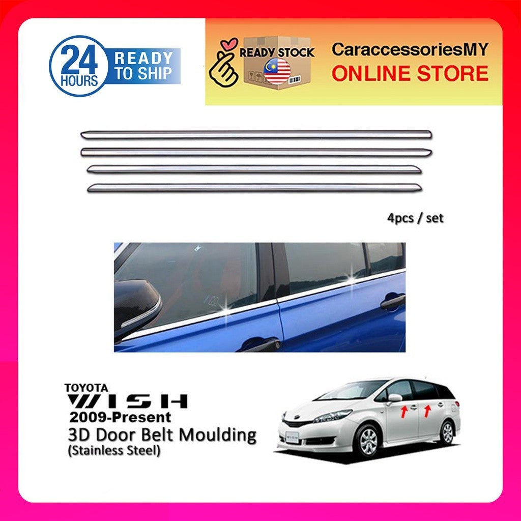 Toyota Wish 09-14"  Door Window Trim Panel with Rubber Edge door belting moulding chrome - Stainless Steel -1set/4pcs