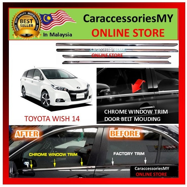 Toyota Wish 09-14"  Door Window Trim Panel with Rubber Edge door belting moulding chrome - Stainless Steel -1set/4pcs