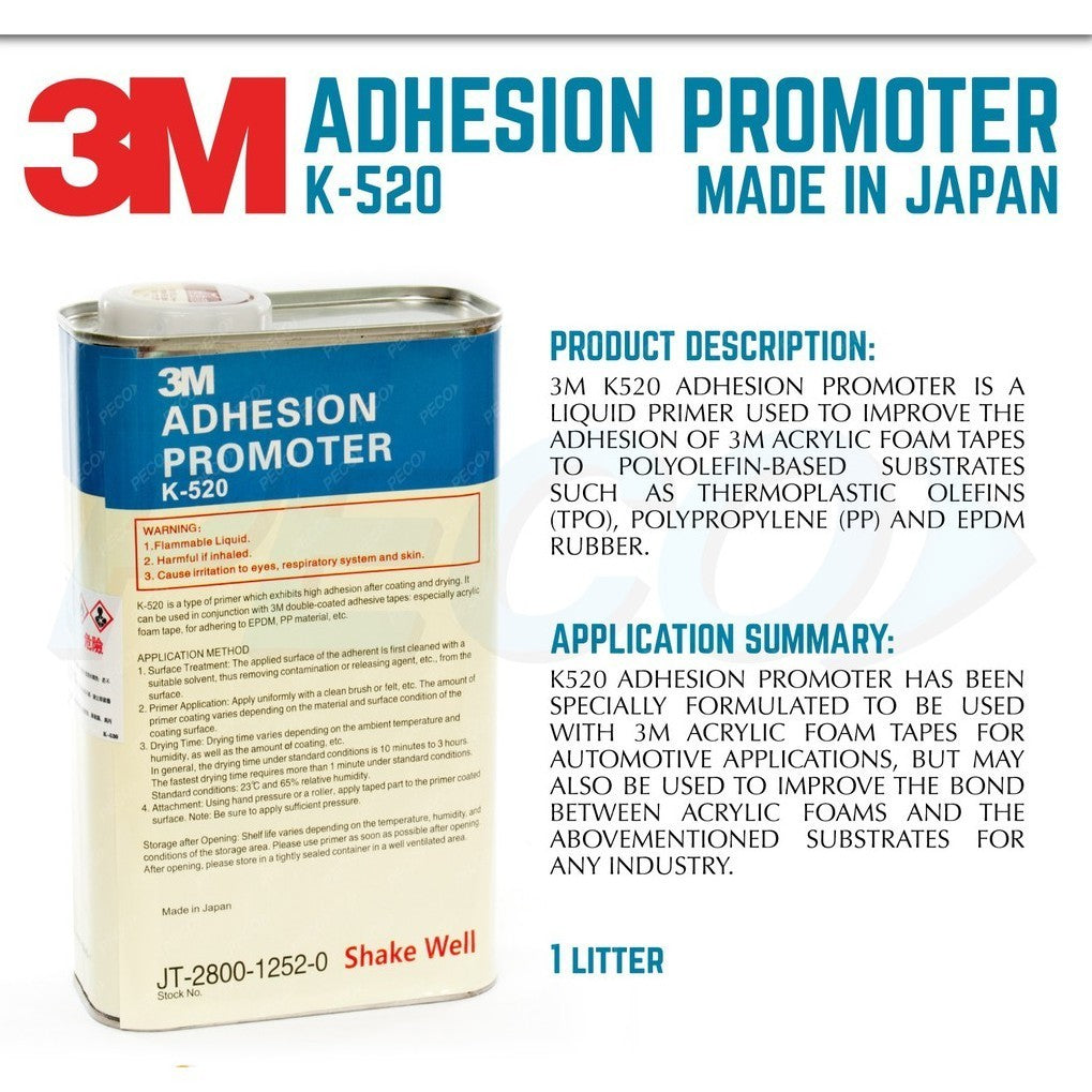 3M Remover Adhesion Promoter Primer K520 Cleaning 1 Liter Double side sided Tape enhancer
