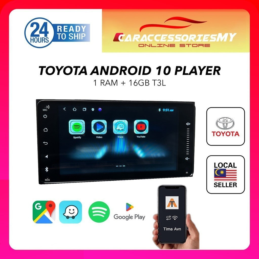 Toyota android car player 7 inch waze youtube 1+16 dvr usb vios myvi altis camry innova corolla