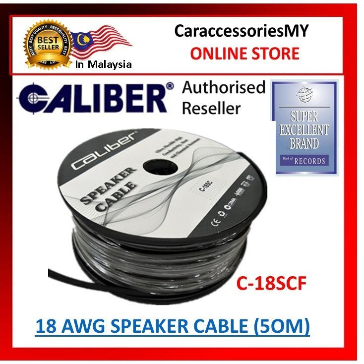 CALIBER SPEAKER CABLE 18AWG car speaker cable, speke kabel kereta subwoofer wire woofer 50 meter pure copper