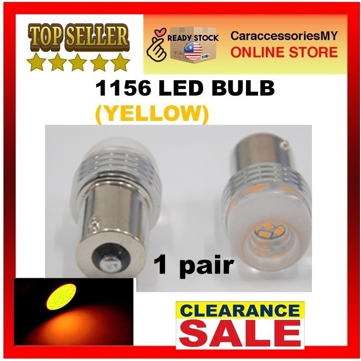 2Pcs 1156 1 leg reverse signal light BA15S P21W CREE LED Beads 5W Car Turning Signal Light Lamp 6000K yellow