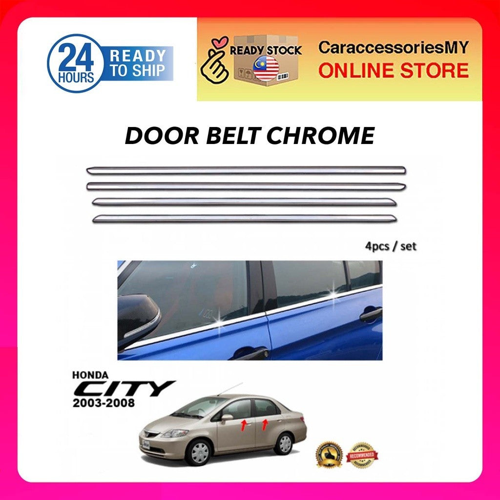 Honda City 2003-2008 3D Door Belt Moulding Stainless Steel 4 pcs/set DOOR WINDOW TRIM